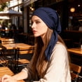 thumbnail image 3 of Suodoka Stylish Women Satin Hair Bandana Lightweight Simulation Silk Head Scarf - Navy, 3 of 9