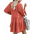thumbnail image 2 of Cute Shift Robe des Femmes avec Poches Entièrement Doublée Manches Cloche Ourlet V Cou Tunique Swing en Vrac Mini Robe, 2 of 6