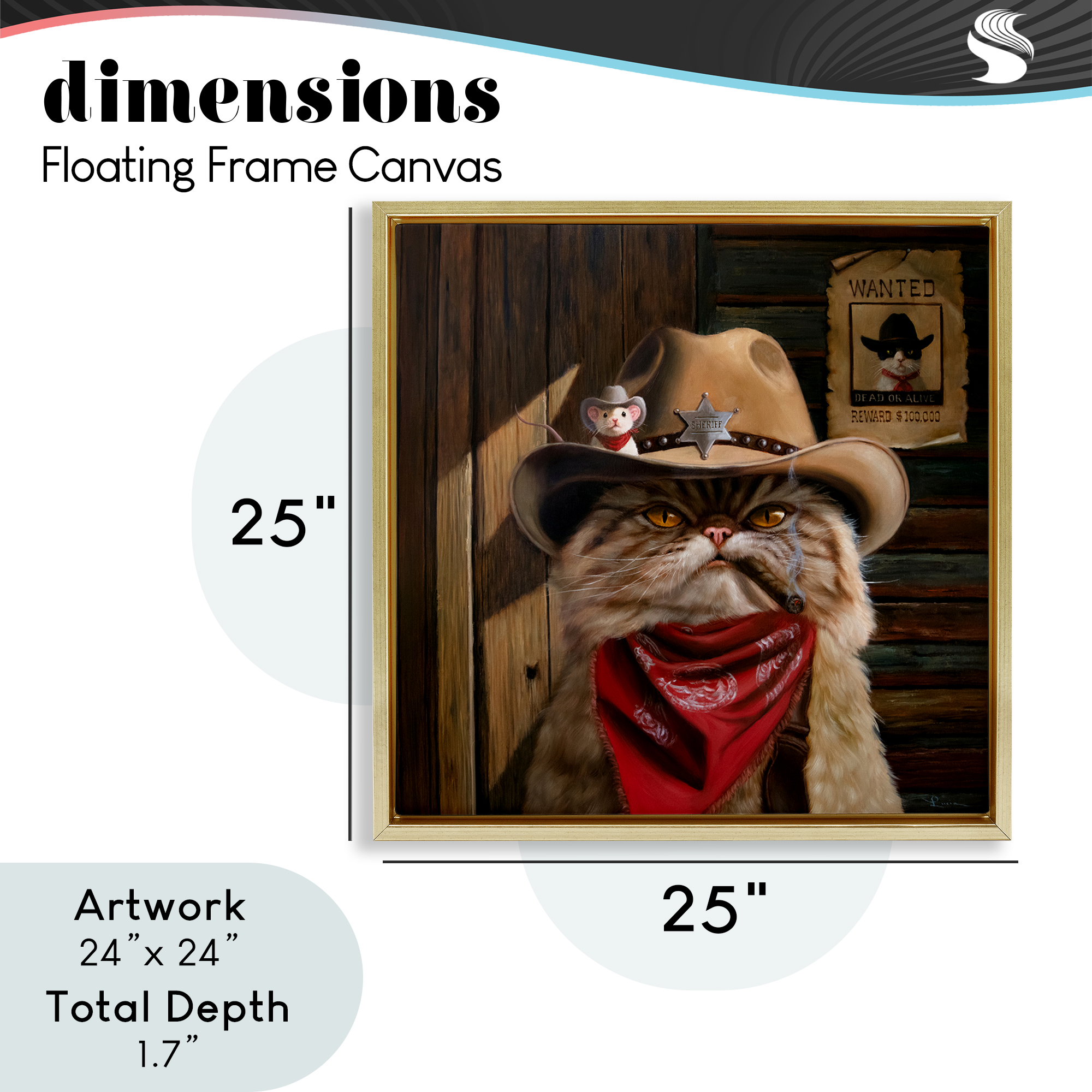 Deputy Purrkins Cat Sheriff Gold Framed Floater Canvas Wall Art, design by Lucia Heffernan