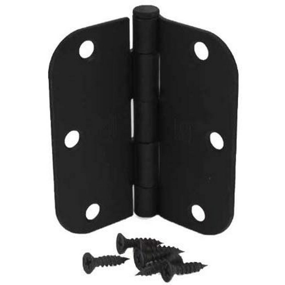 (Pack of 12) 3 1/2 Inch Matte Black Door Hinges with 5/8" Radius