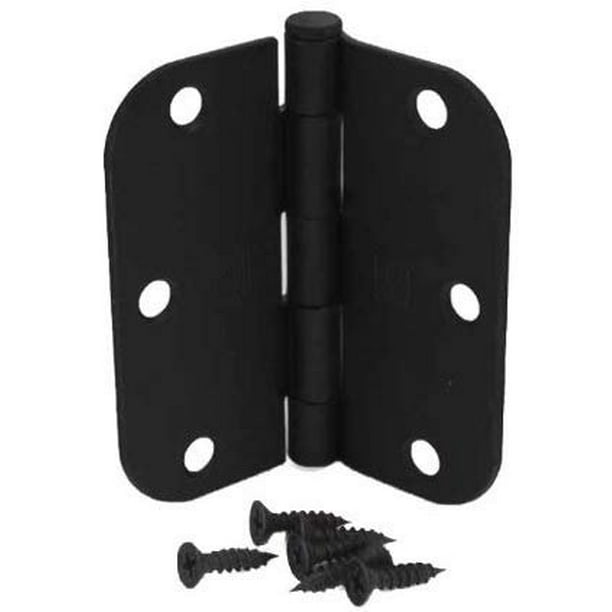 (Pack of 12) 3 1/2 Inch Matte Black Door Hinges with 5/8" Radius