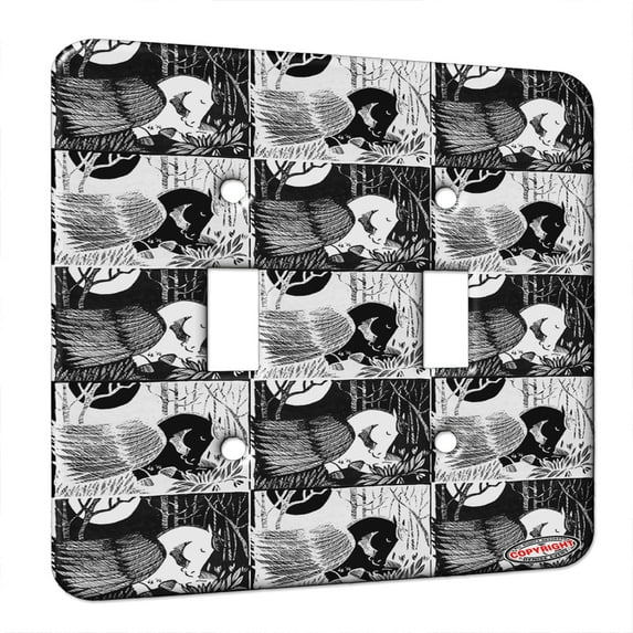 KuzmarK™ Double Gang Switch Wall Plate - Pegasus Sleeping pen and Ink Drawing black and white Pattern Art by Denise Every