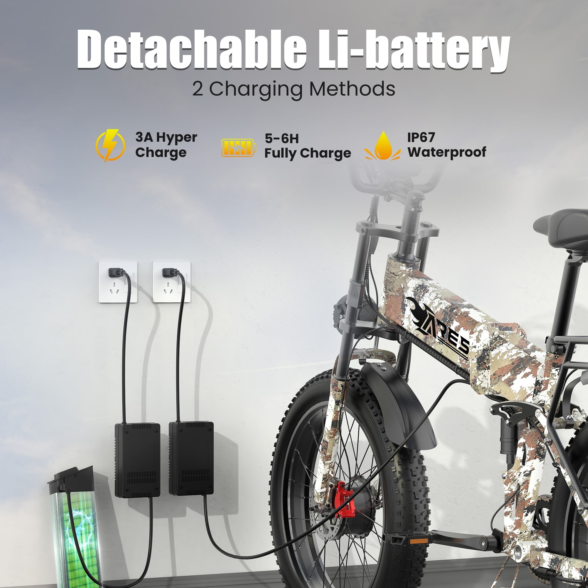 SUNTIBYE Ares Folding Ebike for Adults, 24" Fat Tires Electric Mountain Bike Dual Motor Peak 3000W, 34MPH 65Miles 52V 20AH UL2849
