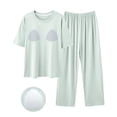 thumbnail image 2 of TEAJOPSUU Lounge Sets for Women Cotton Blend Pjs Set Short Sleeve Tops and Long Pants Soft Comfy Pajamas 2 Piece Outfits M-2X Green, 2 of 7