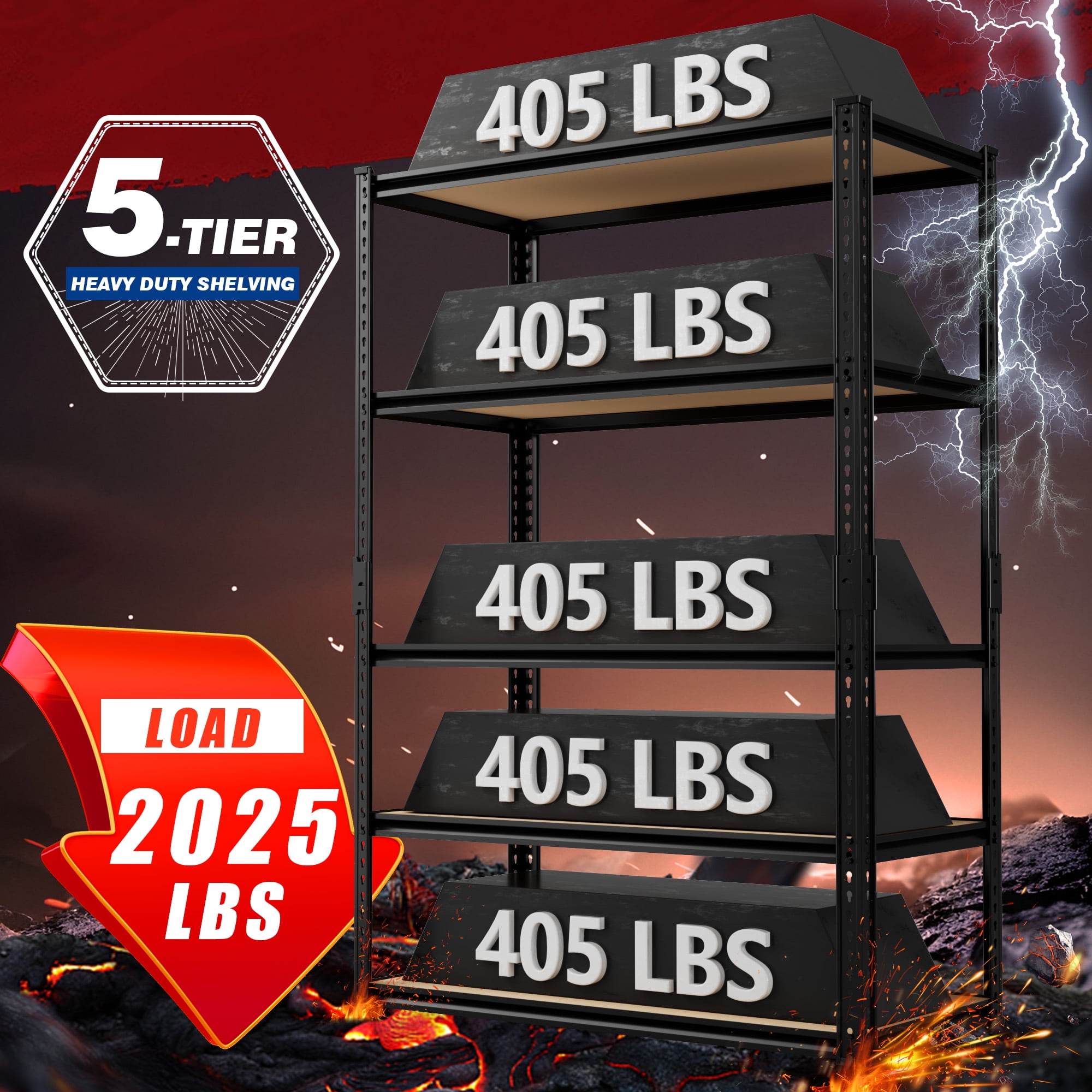 VDEVY 2025LBS Storage Shelves 5 Tier Garage Shelving Heavy Duty Metal Shelving Adjustable Metal Shelf for Garage Pantry Closet Kitchen Basement 28" W x 12" D x 60" H, Black