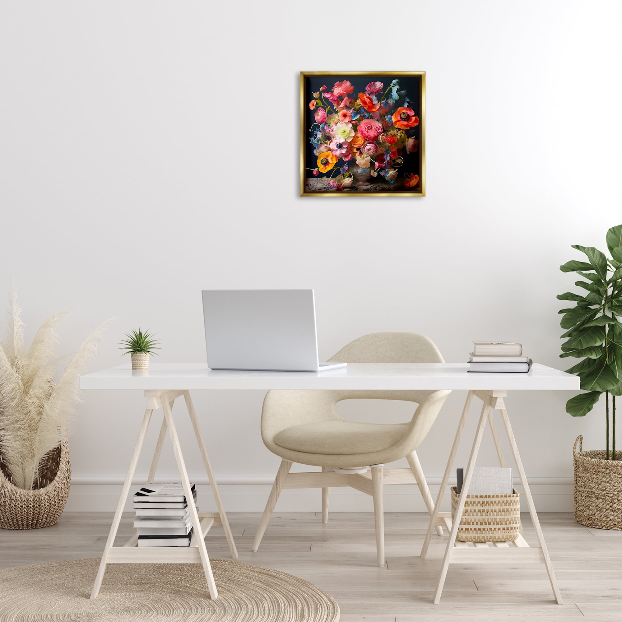 Stupell Industries Mixed Full Bouquet Botanical & Floral Painting Gold Floater Framed Art Print Wall Art, 18 x 18