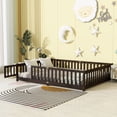 thumbnail image 4 of UHOMEPRO Queen Floor Bed with Fence and Door, Montessori Floor Bed for Kids, Toddler Bed Frame with Safety Guardrails and Slats, Wood Floor Bed Frame Queen Size, No Box Spring Needed, Espresso, 4 of 12