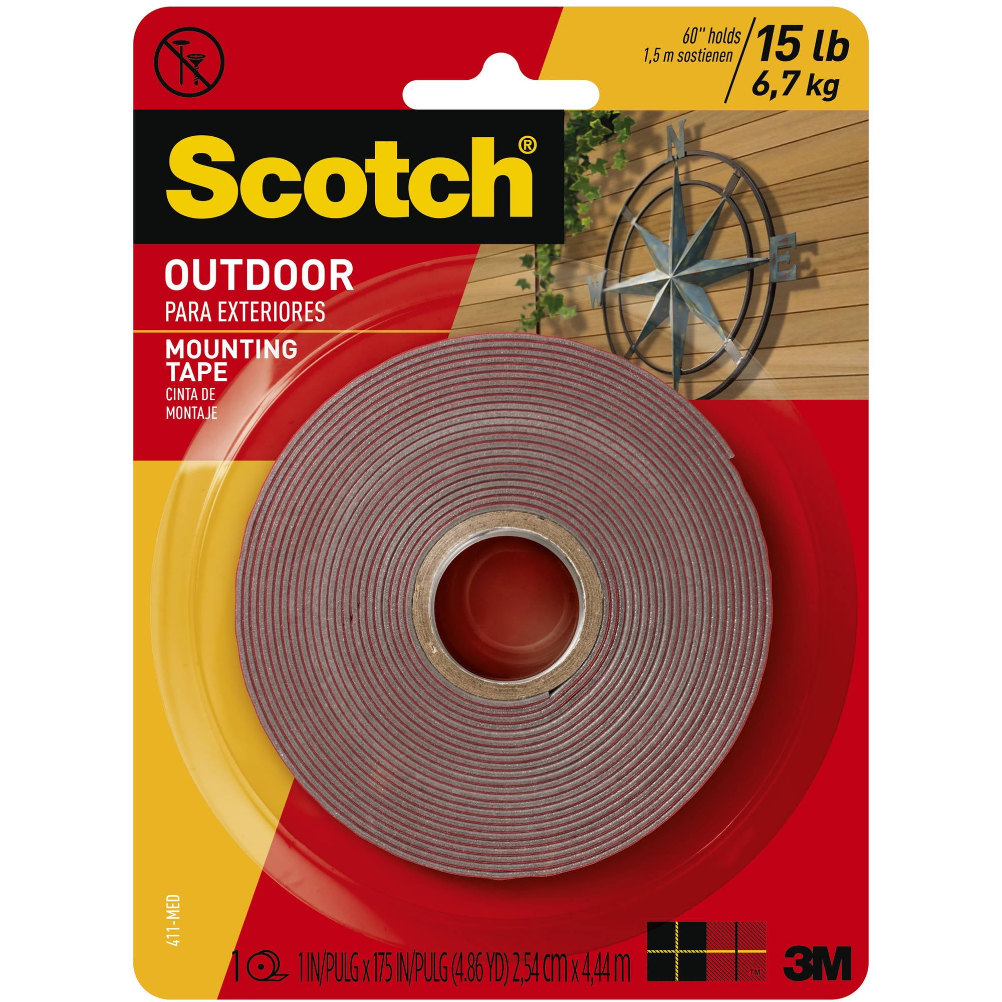 Scotch Heavy-Duty Exterior Mounting Tape Holds 5 lb 1x60 