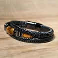 thumbnail image 2 of Wollet Tiger Eye Black Leather Bracelet for Men Natural Tiger Eye Jewelry, Set of 2, 2 of 6