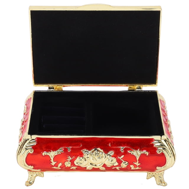 Antique Jewelry Box, Vintage Style Soft Velvet Vintage Jewelry Box Sturdy Durable For Rings For Jewelry For Trinket Gold And Red