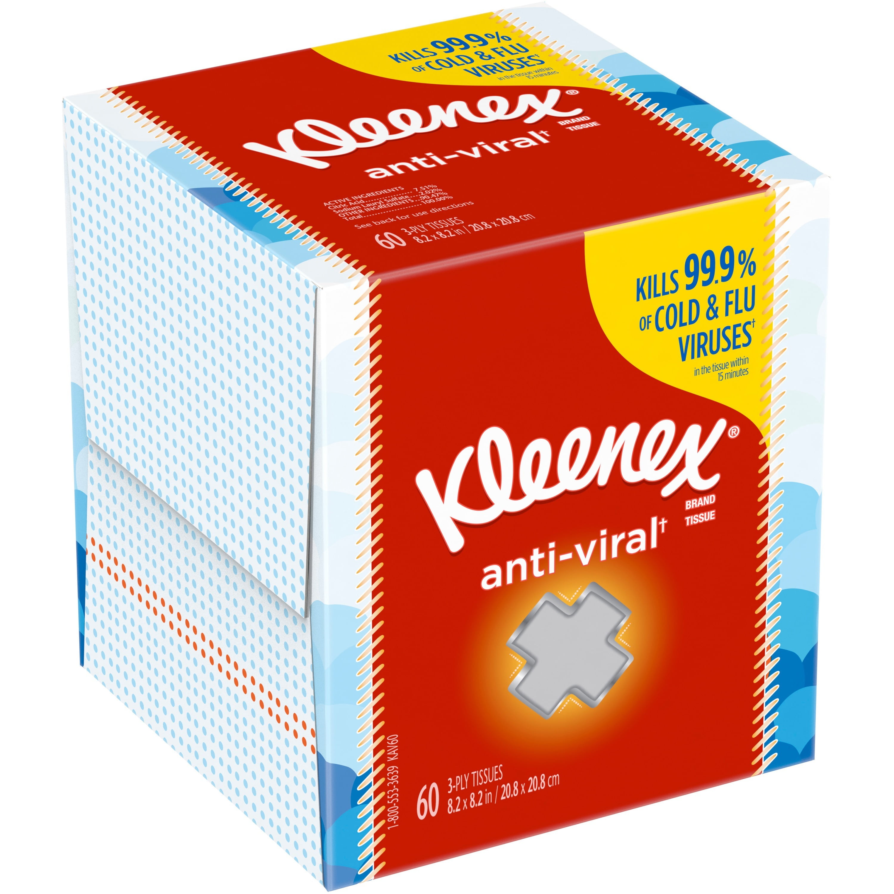 Kleenex, KCC49978, Anti-Viral Facial Tissues, 1 Box, White