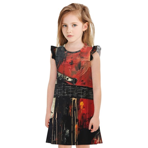 Vsdgher Abstract Skull Guitar Art for Girls Nightgowns Toddler Flutter Short Sleeves Nightdress Nightie Dress Sleepwear Pajamas for Pajama Party-Small