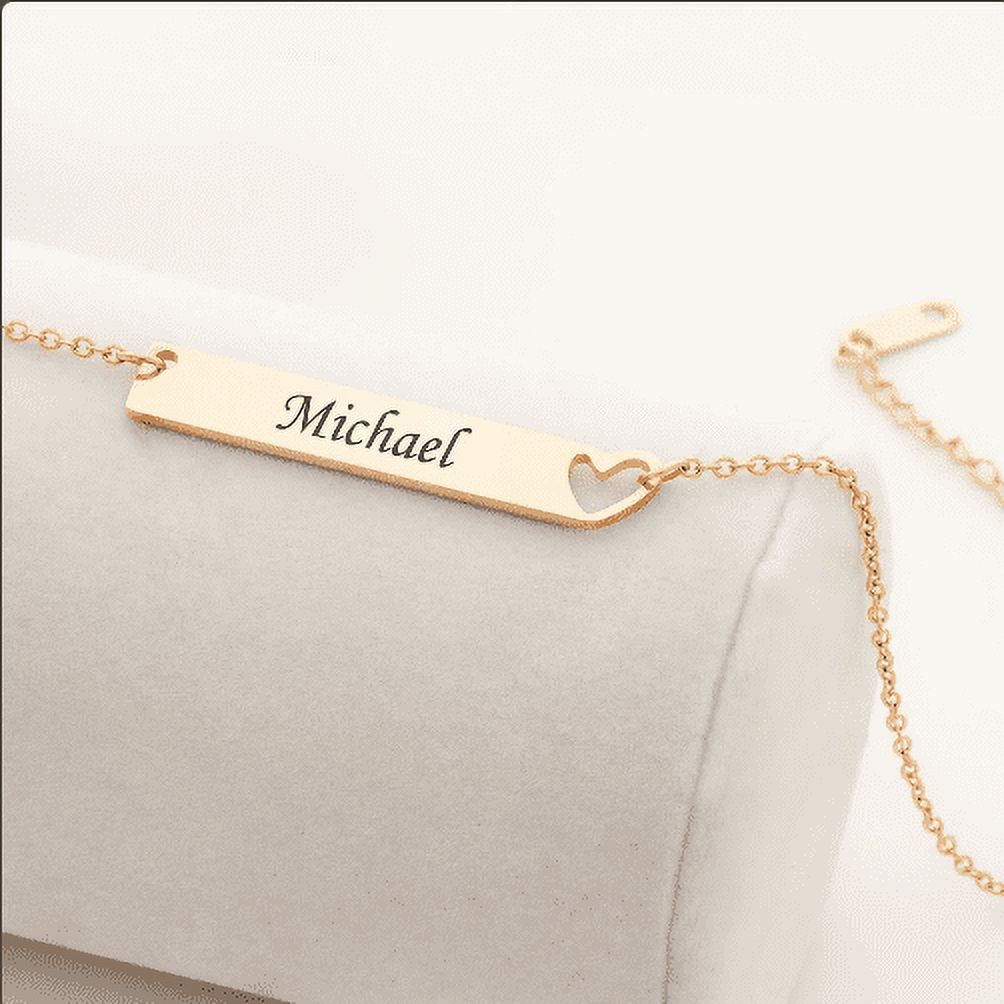 Gifts For Best Friend - Name Necklace Engraved - Bar Necklace with Heart - Stainless Steel Name Necklace - Gift for BFF