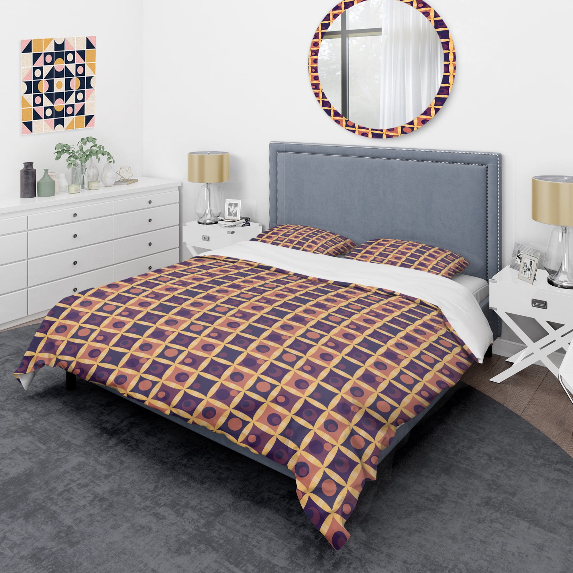 Designart 'Retro Grid in Orange' Mid-Century Modern Duvet Cover Set