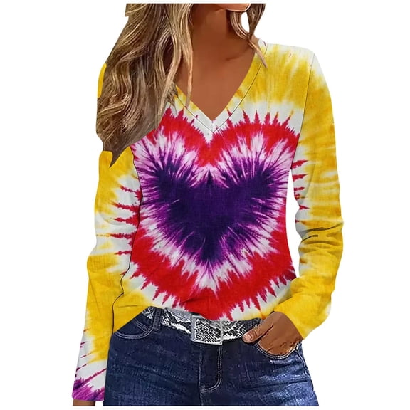 Stamzod Valentines Long Sleeve Shirts for Women Cute Lover Heart Casual Tshirt Spring Summer Tops for Women Trendy 2026 Yellow L