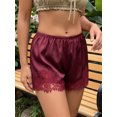 thumbnail image 2 of Shorts casuales de verano para mujer con cintura elástica, ribete de encaje y pernera ancha., 2 of 8