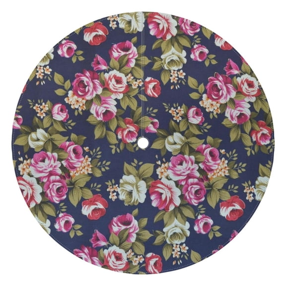 Outdoor Waterproof Tablecloth with Umbrella Hole and Zipper,Pioneer Navy Floral Print Round Reusable Durable Decor Table Cover for Party Picnic Patio 60×60 Inch
