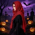 thumbnail image 4 of YOIAVAIOY Halloween Costume Women Medieval Hooded Scarf Cloak Vintage Frayed Wraps Witch Cosplay Shawl Red Free Size, 4 of 7