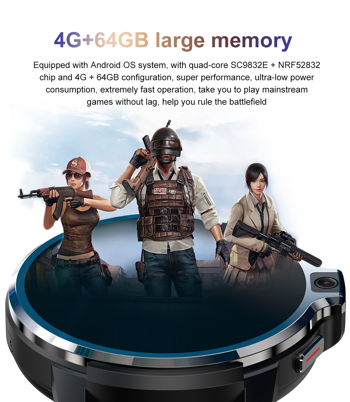 Rainbuvvy DM30 4G Smart Watch 1.6 Inch IPS Screen Dual System Dual 5.0MP Camera 4GB+64GB 1050mAh WIFI GPS Face ID for Android or iOS