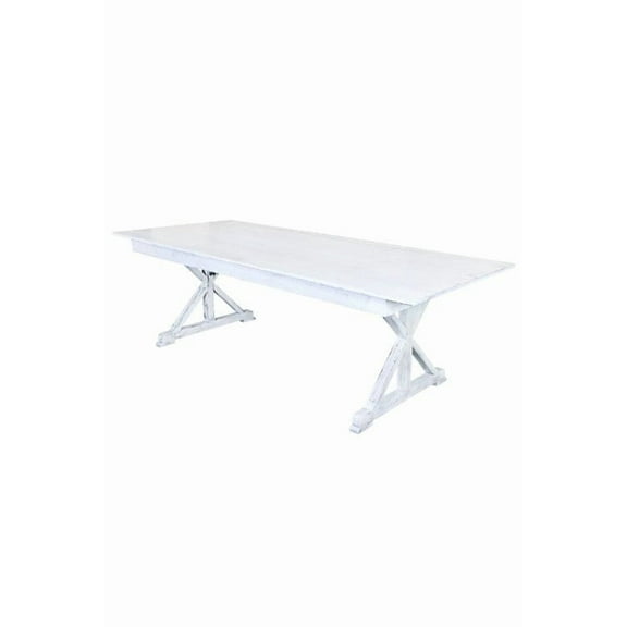 8' White Distressed Rectangle X Leg Farm Table by Chivari