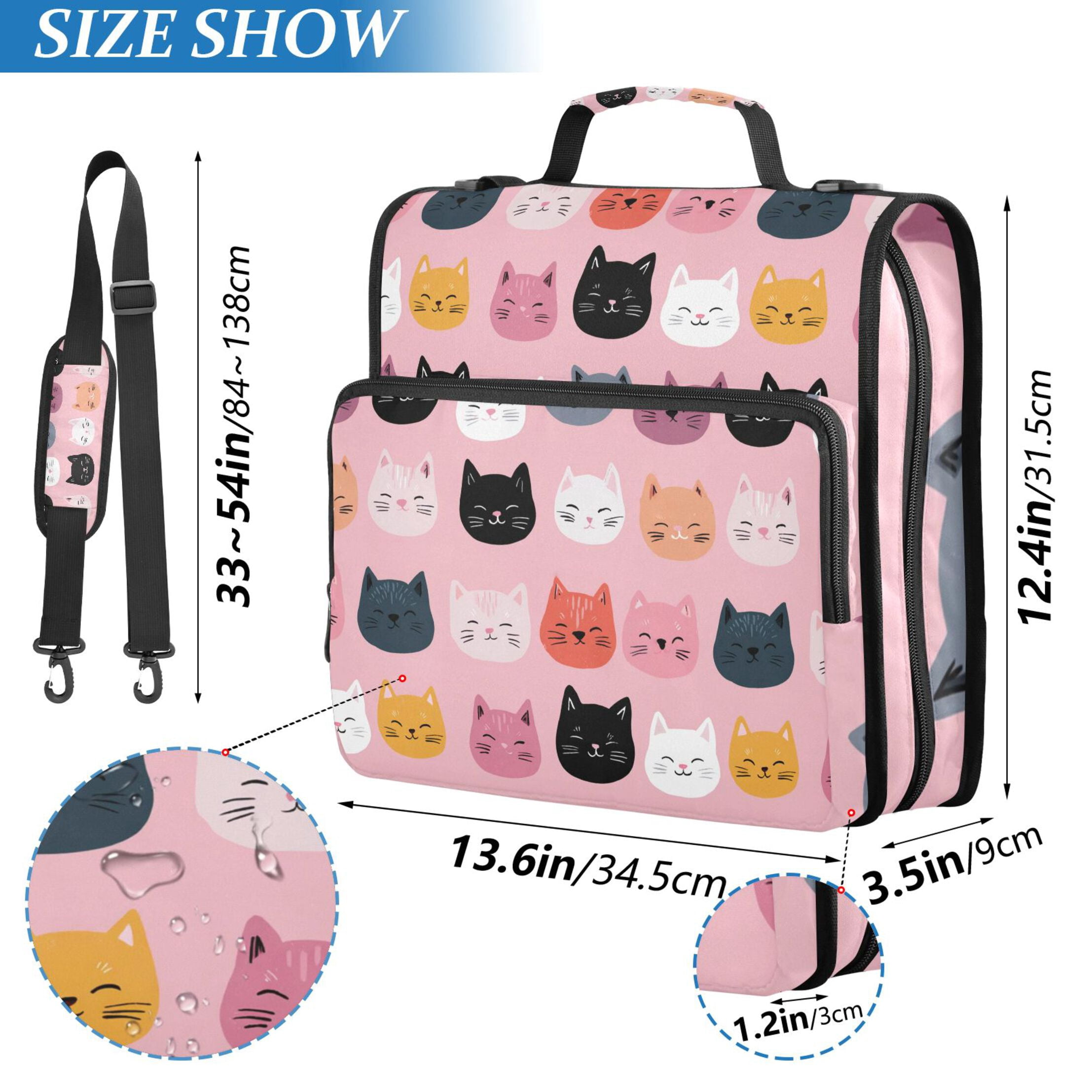 Zipper Binder Cute Cat 1.5 Inch Binder Folder Bag with Shoulder Strap and Handle