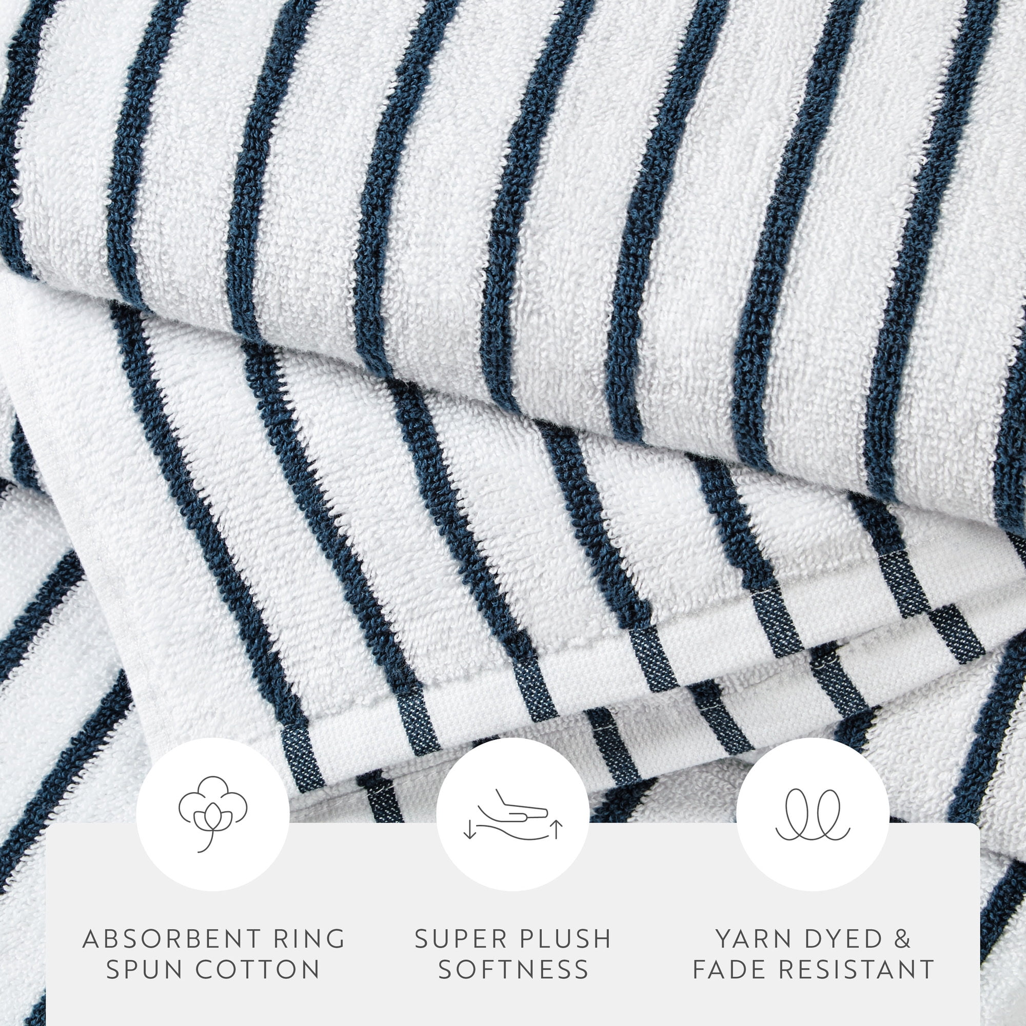 Comfort Canopy - Cabana Stripe Beach Pool Towels - Oversized 100% Ring Spun Cotton, Ultra Soft, Plush and Highly Absorbent, 35 x 65