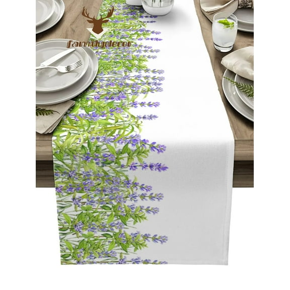 Plants Lavender Flower Purple White Table Runner Home Wedding Table Mat Centerpieces Decoration Party Dining Long Tablecloth