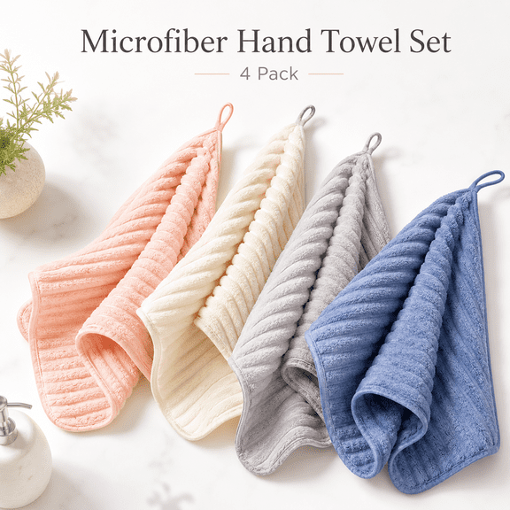 MORAVE 4PCS 14x29.6inch Quick Dry Microfiber Hand Towel Set for Bathroom Kitchen