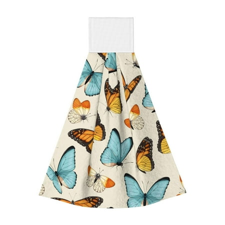 

Zufioo Butterflies Print Coral Fleece Velcro Hand Towel Hangable Absorbent Hand Towel Suitable for Kitchen Bathroom Household Items