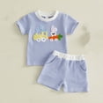 thumbnail image 4 of Easter Outfit Baby Boy Boys Easter Bunny Embroidered Short Sleeve Top and Shorts Set Boys Clothes Blue 12-18 Months, 4 of 6