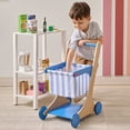 thumbnail image 6 of Teamson Kids Little Helper Kids Wooden Shopping Cart with 13 Pretend Groceries, Soft Rotating Wheels, Durable Toddler Toy for Ages 3 and Up, Blue, 6 of 9