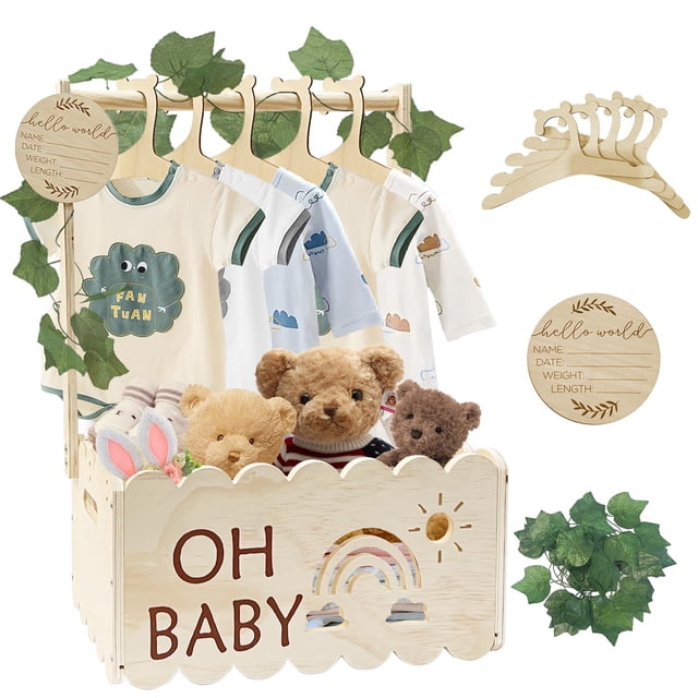 Armario para baby shower, de madera, con perchas, 13,5 x 9 x 18 cm