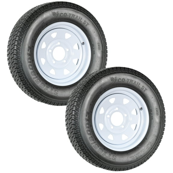 eCustomrim 2-Pk Trailer Tires On Rims ST185/80D13 5L Load C ST White Wheel Boat Camper RV