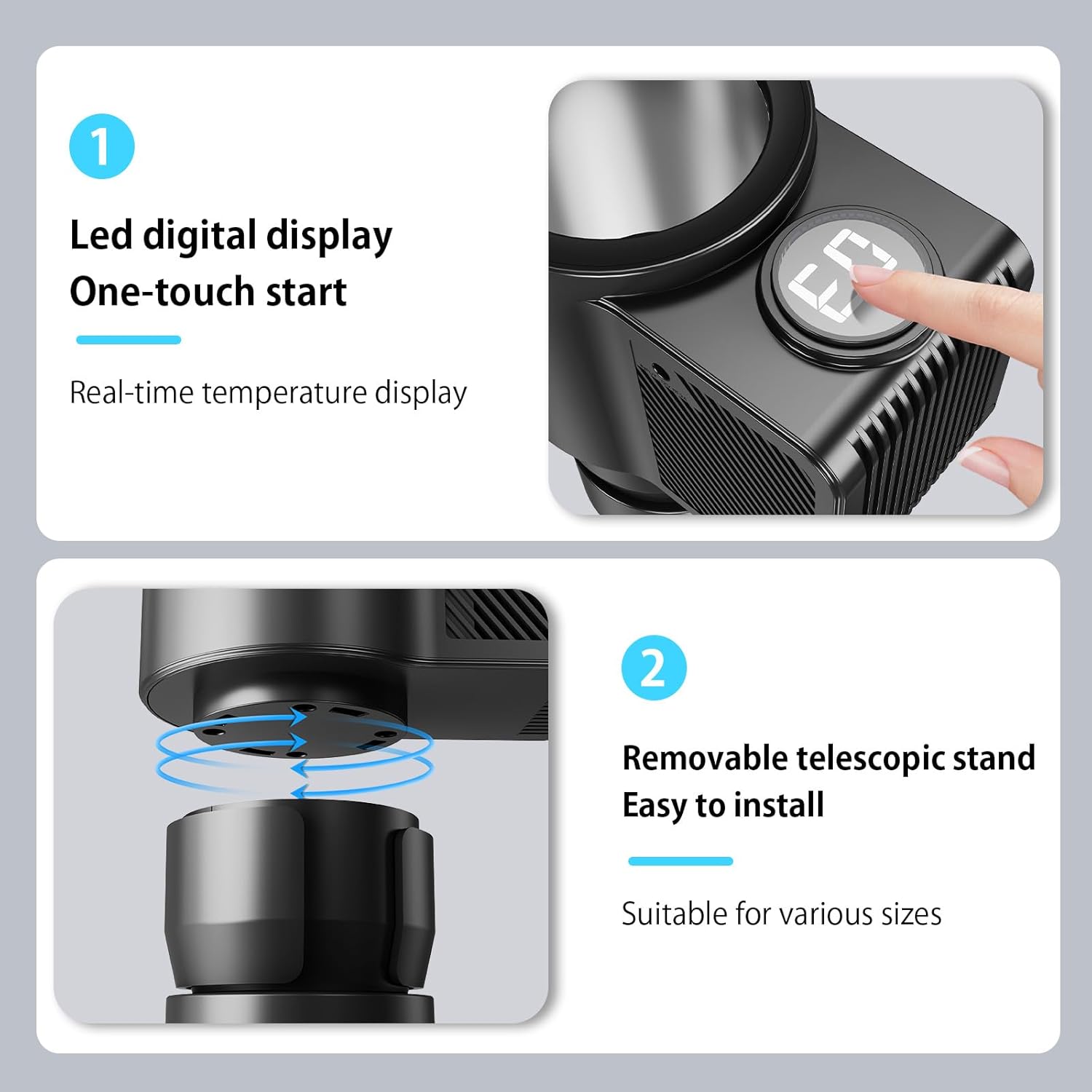 2-in-1  Car Cup Holder Cooler and Warmer with Temperature Control for Hot Cold Beverages