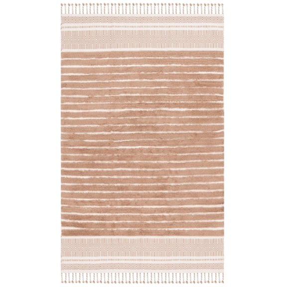 SAFAVIEH Kilim Collection Area Rug - 6' Square, Natural & Beige, Boho Stripe Braided Tassel Design, Handmade Cotton, Ideal for The Living Room, Bedroom, Dining Room KLC401C-6SQ