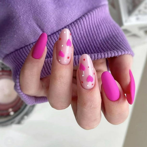 24 Uñas Postizas para San Valentín con Diseño de Corazones Rojos | Parches para Uñas | Fáciles de Aplicar | Acabado Duradero