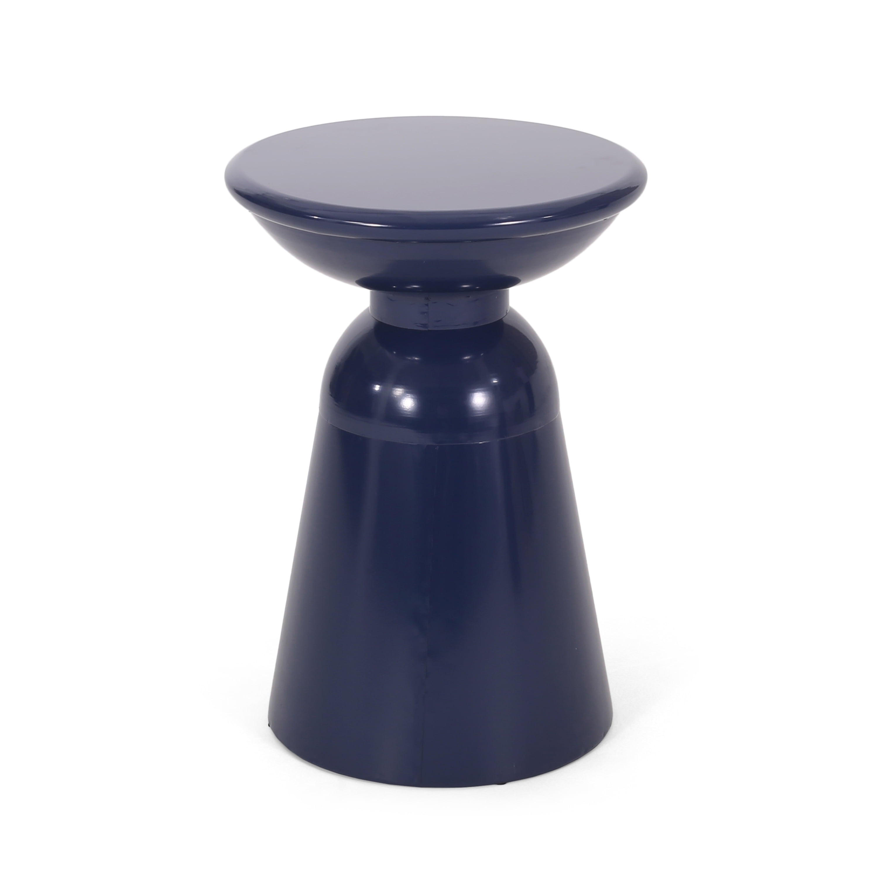 Outdoor Side Table Set of 2, Iron Frame Flared Style Accent Tables for Patio Garden, Navy Blue