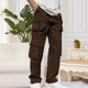 thumbnail image 4 of Pantalones largos para hombre, moda informal, cómodos, sólidos, con bolsillos, con cordón ajustable, pantalones regulares de poliéster para hombre., 4 of 7