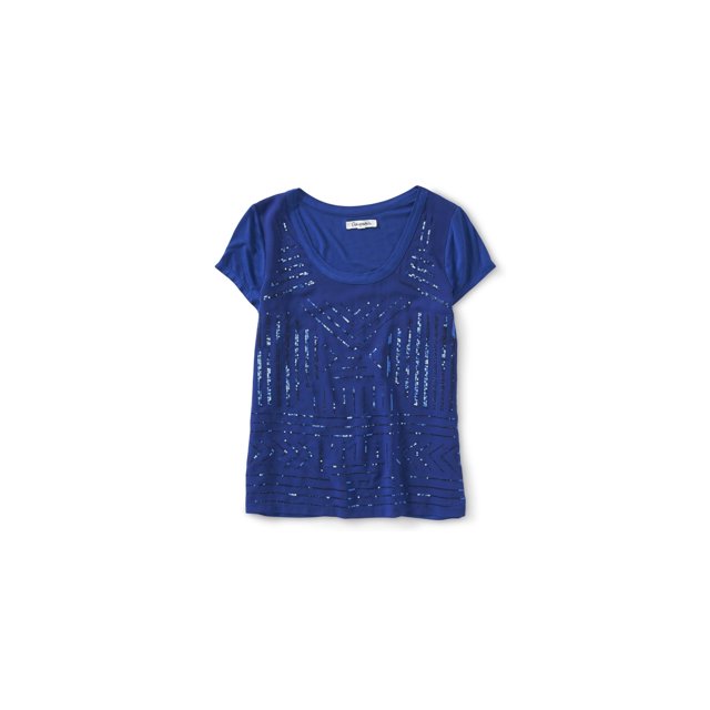 Aeropostale T-Shirt en Chiffon à Sequins pour Femmes, Bleu, Juniors, Très Petit