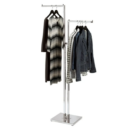 SSWBasics 2-Way Clothing Rack - Adjustable Chrome Garment Rack with Straight Arms - Sleek Sturdy and Durable Hanging Racks for Clothes - Ideal for Retail Boutique and Thrift Spaces