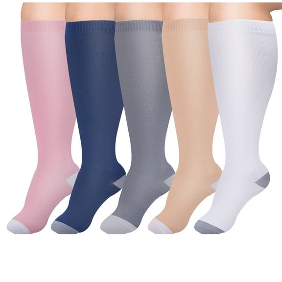 5pcs Plus Size Compression Socks for Women Extra Wide Calf Knee High Support Socks for Circulation,3XL-Style 19