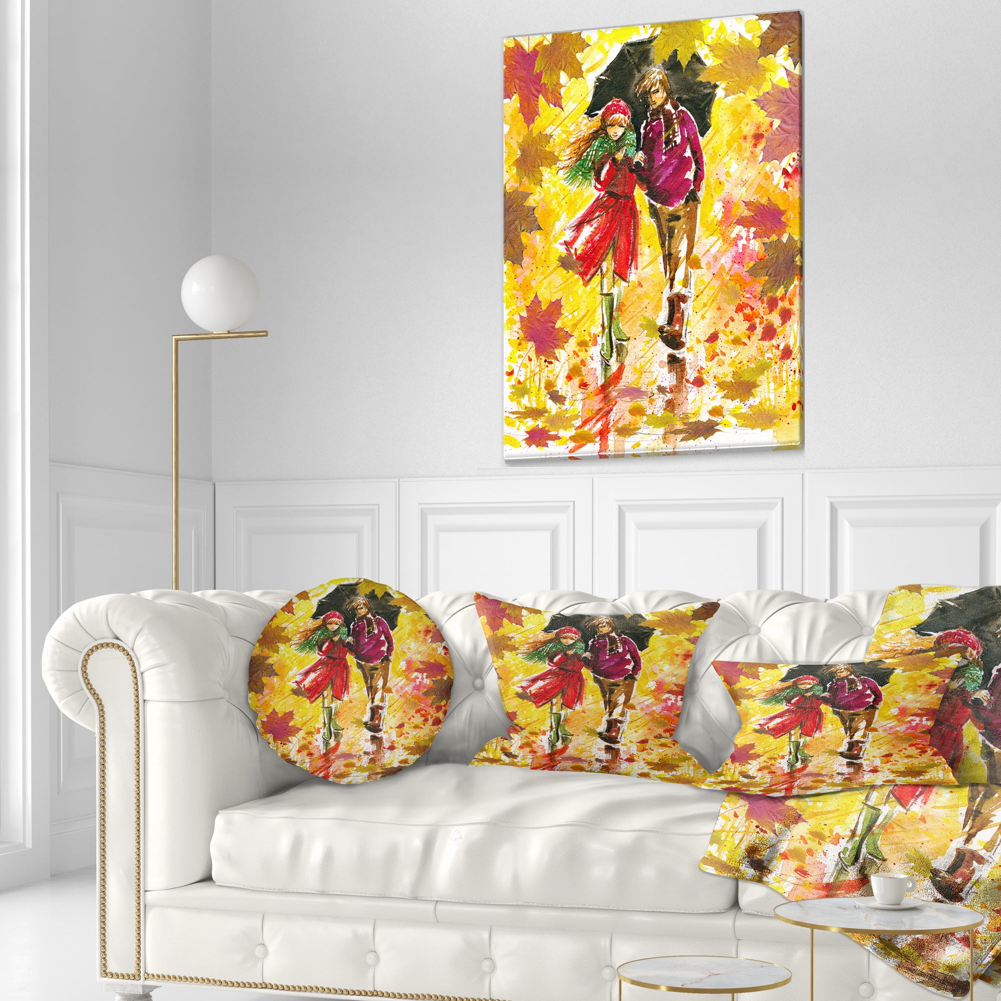 Designart Autumn Walk of Couple - Landscape Printed Throw Pillow - 12x20