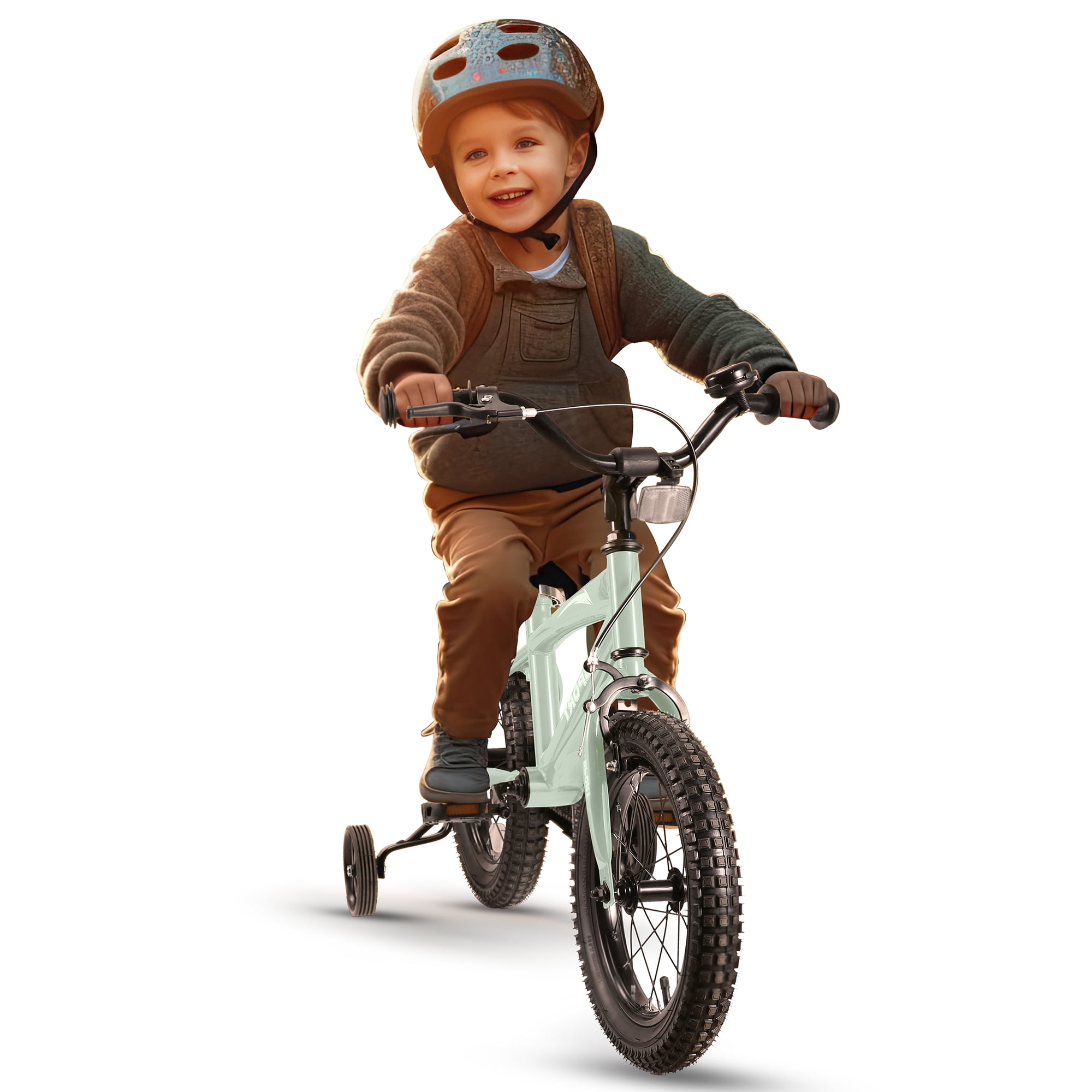 Naipo Kid Bike 14 in Gray Orange Training Wheels Handbrake and Coaster Brake
