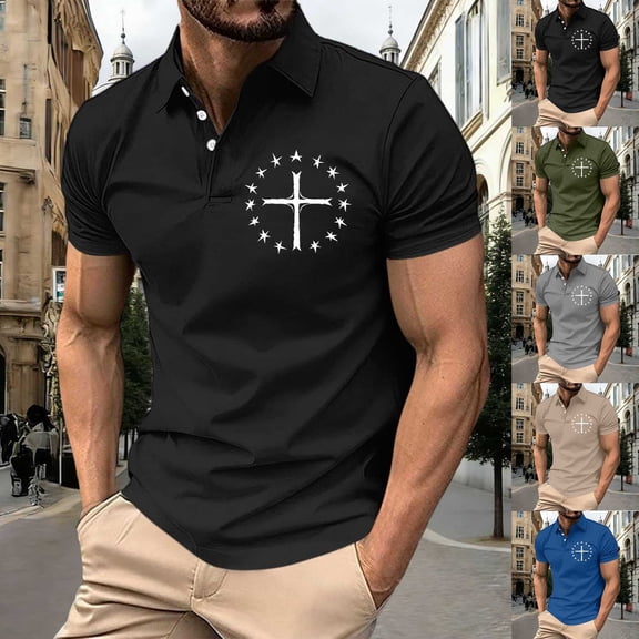 Mens Cross Printed Polo Shirt Performance Moisture Wicking Polo Shirts with Short Sleeve for Men UPF 50 Golf Shirts Quick Dry Casual Collared Shirt Size 3XL Khaki
