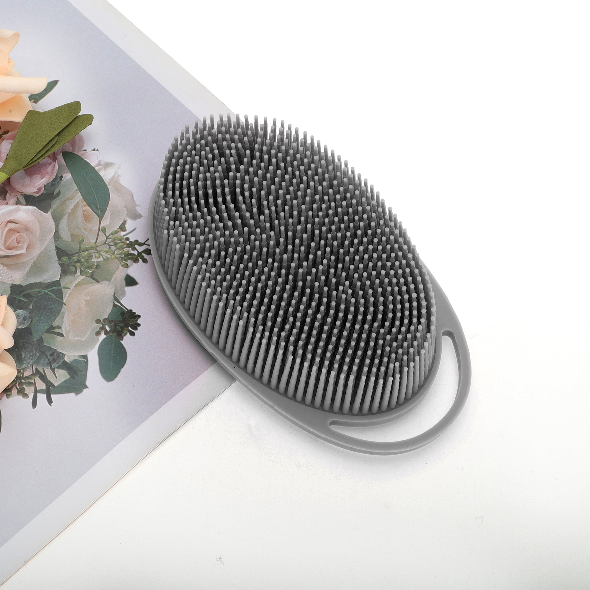 Unique Bargains Hangable Oval Bath Brush Shower Brush 1 Pc Gray