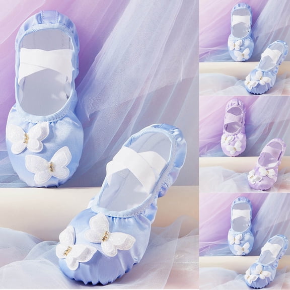 HAOTAGS Dance Shoes for Girls, Satin Gentle Practice Soft-Soled Practice Footwear Blue