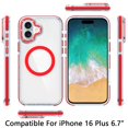 thumbnail image 3 of For iPhone 16 Plus 6.7 inch Matching Color Frame Strong Magnetic Ring Circle Transparent HQ Thick Hybrid - Red, 3 of 4