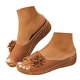 thumbnail image 3 of Slippers for Women,Stylish Opentoe Wedges With Leather Top And Flower Slippers Are Comfortable Shoes With Temperament,Womens Slippers,Brown,7.5, 3 of 9