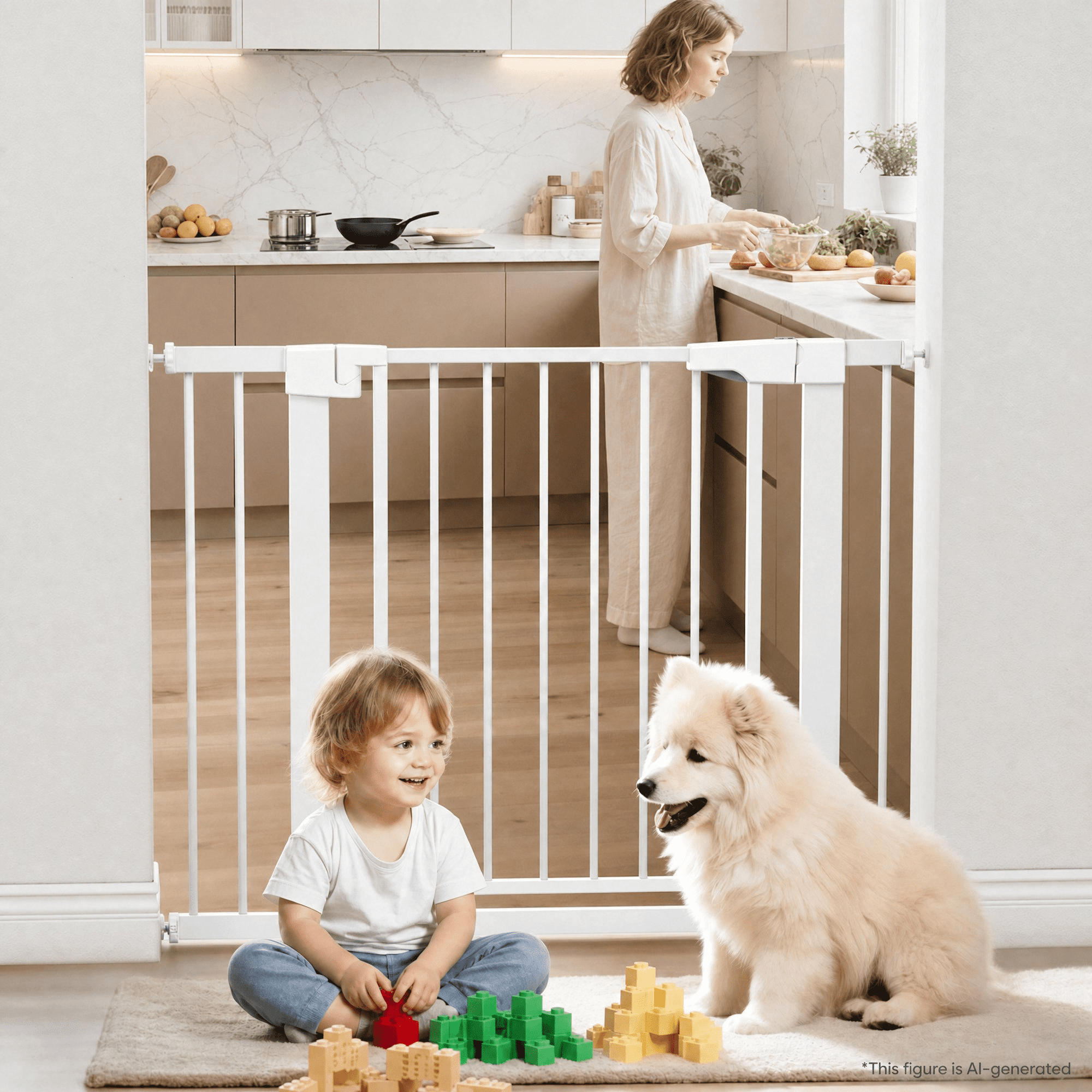 Naipo Baby Safety Gate,29.93~40.55 inch Wide Walk Through Baby Gate Hardware/Pressure Mounting Kit,with 2 Extensions for Age 6 to 24 Months,White