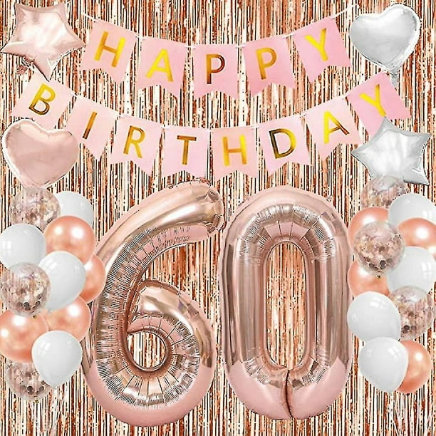 Rl Decoraciones De 60 Cumpleaños Para Mujeres Decoraciones De Fiesta De Globos De 60 Cumpleaños De Oro Rosa